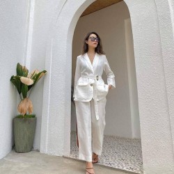 2023 new fashion womens suits & tuxedo blazer and long pant Set white casual women office lady suit