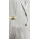 White Blazer with Gold Rose Buttons and Ribbon Polyester Spandex Windproof ELEGANT Knitted Womens Suits & Tuxedo