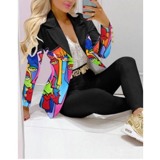 C8035 Latest Design Long Sleeve Ladies Formal Suits Womens Blazer And Pants Set Printing Womens Suits & TuxedoPopular