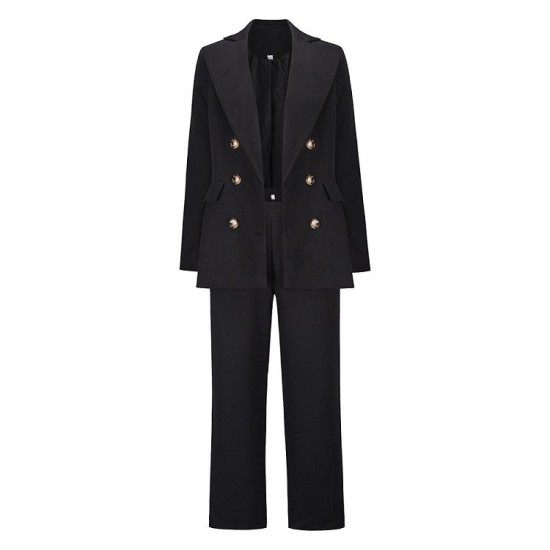 fall 2 piece casual long suit women lady wide leg cropped trouser two piece pants blazer set for women