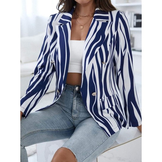 Womens suit jacket zebra-print double-breasted lapel commuter coat 2023