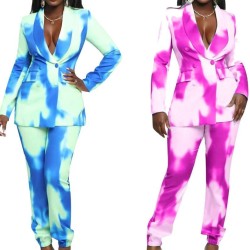 Y207074 plus size casual tie dye printed slim fit blazer & tuxedo two pieces sets long sleeved elegant OL women suits