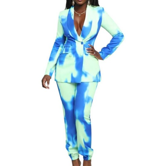 Y207074 plus size casual tie dye printed slim fit blazer & tuxedo two pieces sets long sleeved elegant OL women suits