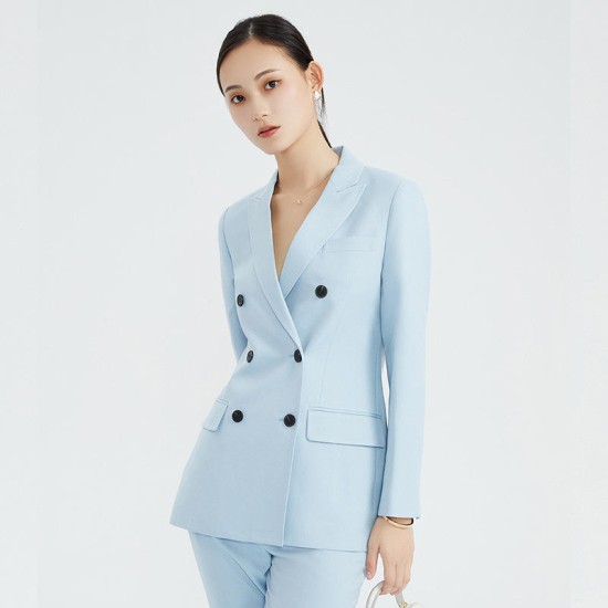 Spring Fall Women Long Sleeve Double Breasted Blazer Jackets Suit Womens Suits & Tuxedo Office Ladies Formal Blazers Top