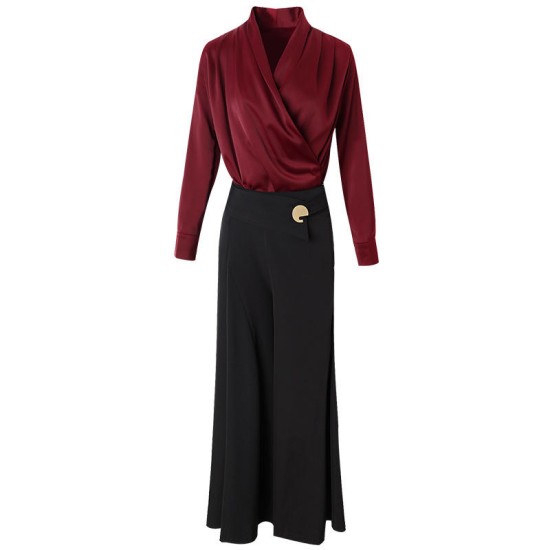 Wide-leg trouser suit womens new fall 2019 fashion top and high-waisted trouser luxury two-piece suit