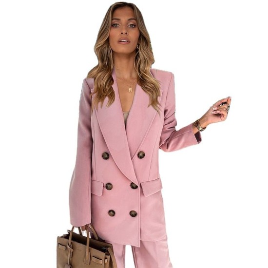 fall 2 piece casual long suit women lady wide leg cropped trouser two piece pants blazer set for women