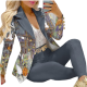 C8035 Latest Design Long Sleeve Ladies Formal Suits Womens Blazer And Pants Set Printing Womens Suits & TuxedoPopular