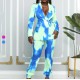 2022 Womens Clothing Suits Tie-Dye Double Breasted Formal Print Two Piece Suit Set Lady Style Work Wear Office Long Pant Suit