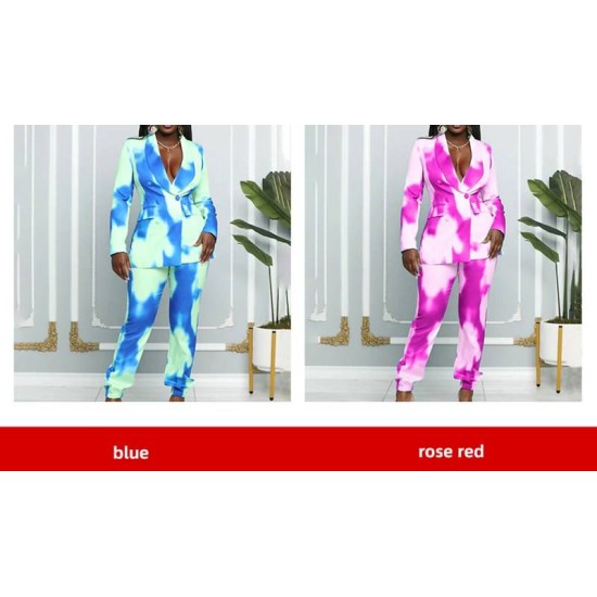 Y207074 plus size casual tie dye printed slim fit blazer & tuxedo two pieces sets long sleeved elegant OL women suits