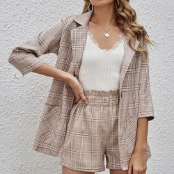 2022 factory custom suit striped button pocket shorts office casual womens suit solid color slim womens suit