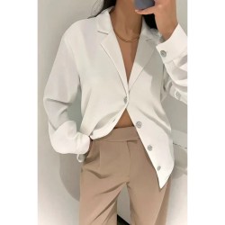 Solid Color Long Sleeve Faux Silk Shirt Blouse Women Blouses Tops Clothing business suit