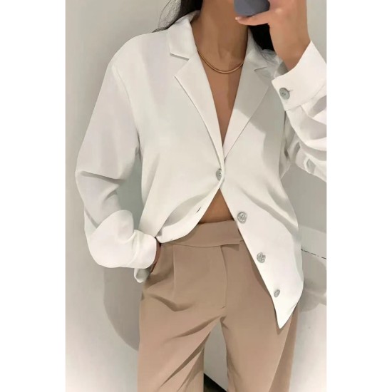 Solid Color Long Sleeve Faux Silk Shirt Blouse Women Blouses Tops Clothing business suit