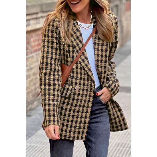 Dear-Lover Tweed Houndstooth Plaid Pattern Ladies Double Breasted Blazers Ladies Formal Office Sexy Womens Suits & Tuxedo