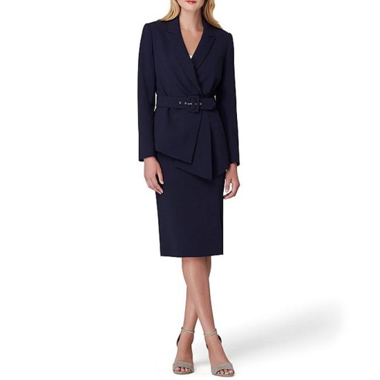 Fashion Official Business Suits Ladies Belted Jacket and Split Skirt 2 Piece White Women Office Blazer Suits