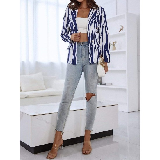 Womens suit jacket zebra-print double-breasted lapel commuter coat 2023