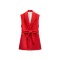 Custom Collar Padded Shoulder Double Breasted Button Solid Color Vest Sleeveless Long Womens Suit