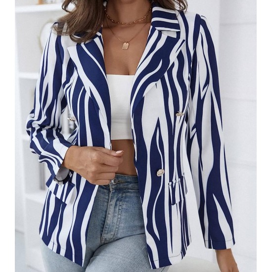 Womens suit jacket zebra-print double-breasted lapel commuter coat 2023