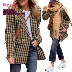 Dear-Lover Tweed Houndstooth Plaid Pattern Ladies Double Breasted Blazers Ladies Formal Office Sexy Womens Suits & Tuxedo