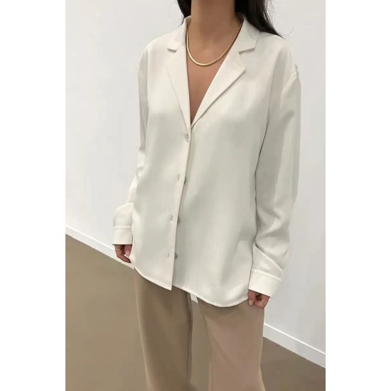 Solid Color Long Sleeve Faux Silk Shirt Blouse Women Blouses Tops Clothing business suit