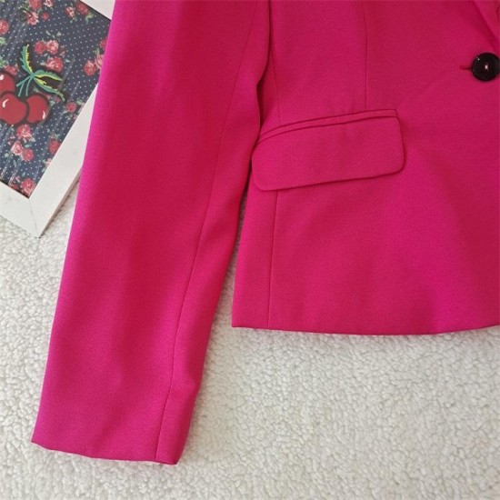 Fashion Chic Office Women Single Button Suit jacket Vintage Solid Color Pocket Blazers Ladies Women