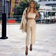 fall 2 piece casual long suit women lady wide leg cropped trouser two piece pants blazer set for women