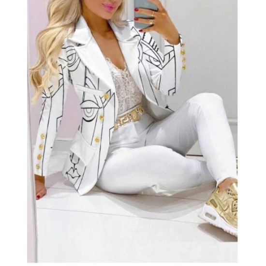 C8035 Latest Design Long Sleeve Ladies Formal Suits Womens Blazer And Pants Set Printing Womens Suits & TuxedoPopular