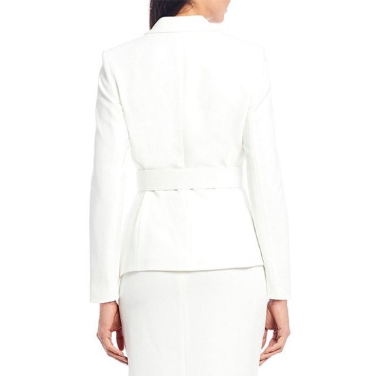 Fashion Official Business Suits Ladies Belted Jacket and Split Skirt 2 Piece White Women Office Blazer Suits