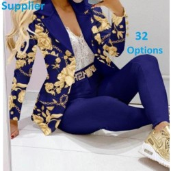 Blazer De Mujer 2022 Feminine Blazer Femme Avec Pantalon Ladies Formal Suits Blazer And Pants Set Print Womens Suits & Tuxedo