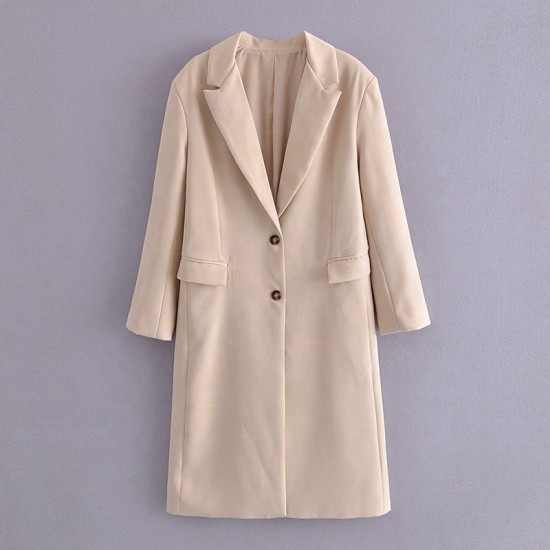 2023 Winter Blazer Vintage Long Sleeve Notched Coat Women Causal Long Tops