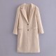 2023 Winter Blazer Vintage Long Sleeve Notched Coat Women Causal Long Tops