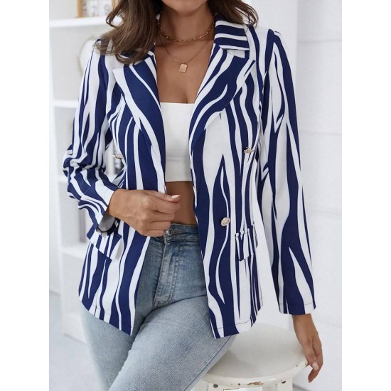 Womens suit jacket zebra-print double-breasted lapel commuter coat 2023