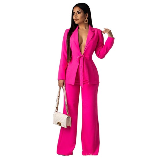 Drop shipping Solid Color Loose Waistband Two Piece Set Women Suits Office Formal Ladies Suits WomenS Suits & TuxedoPopular